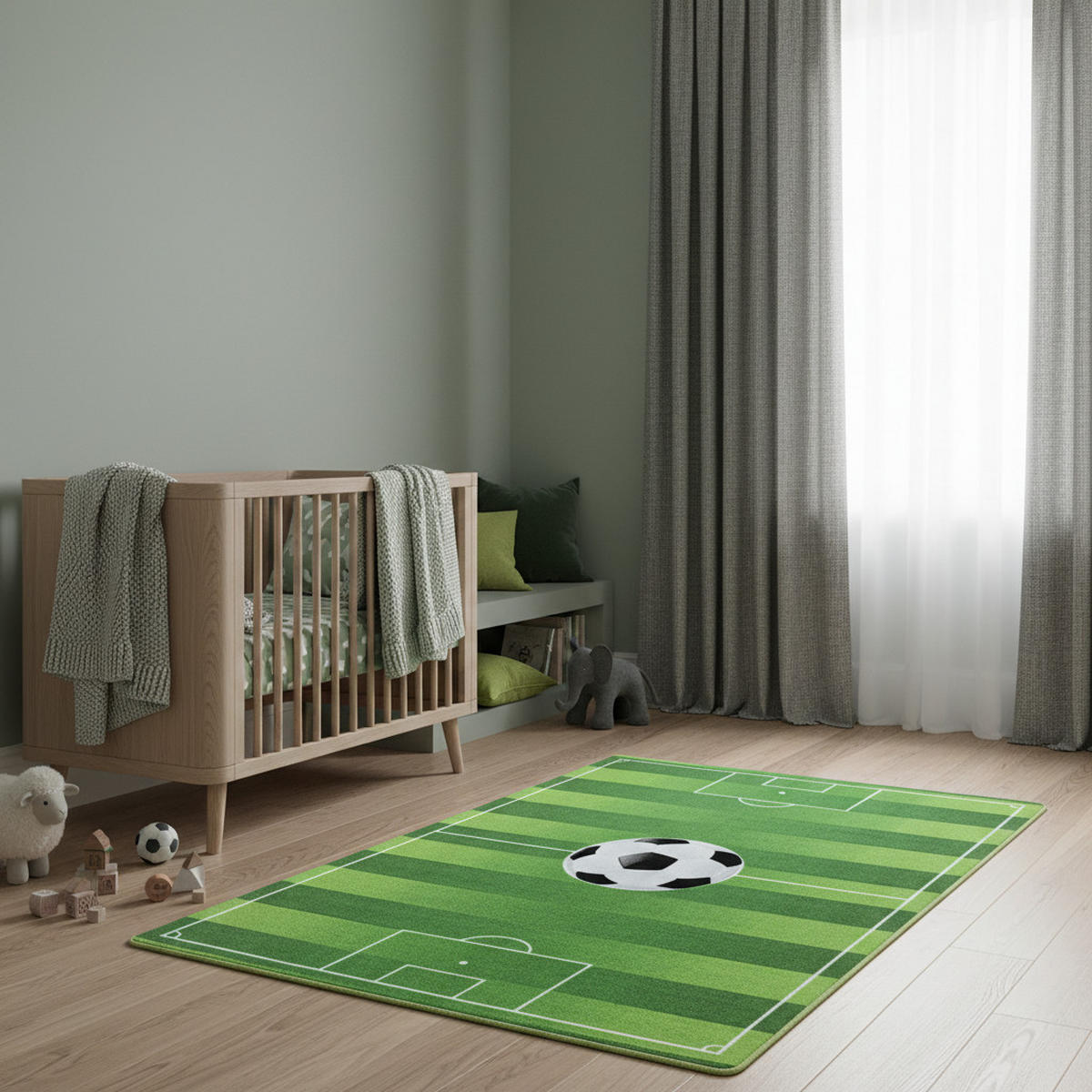 TEPPICH Kinderzimmer Fußballfeld Bunt Waschbar Spielzimmer Strapazierfähig Grün 160x230 cm – TRAUN - Grün, Textil (160/230cm) - KADIMA DESIGN