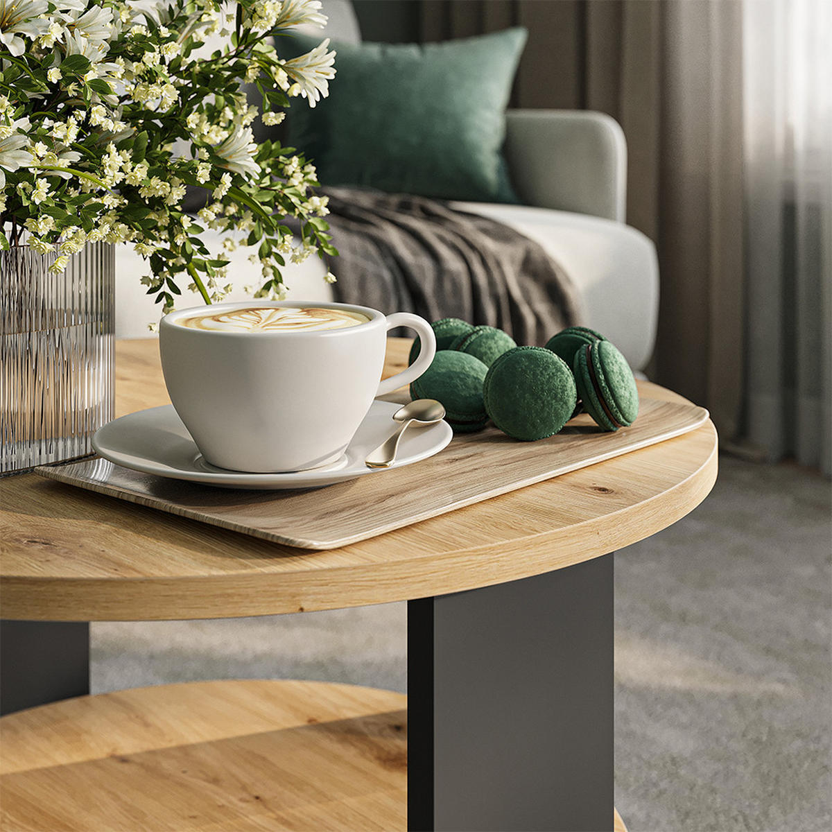 COUCHTISCH Romeo, Anthrazit/Artisan-Eiche, 53 x 53 cm - Anthrazit/Eiche Artisan, Holzwerkstoff (53/53/47cm) - Vicco