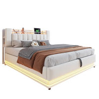 POLSTERBETT 180/200 cm in Beige mit Bettkasten, LED und USB Samt Design - Beige, Holzwerkstoff/Textil (180/200cm) - STILVORA