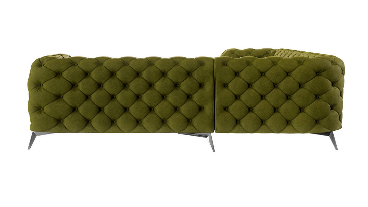 ECKSOFA Chesterfield Laura Olive Samt - Silberfarben/Olivgrün, Holz/Textil (264/264cm) - S-Style Möbel