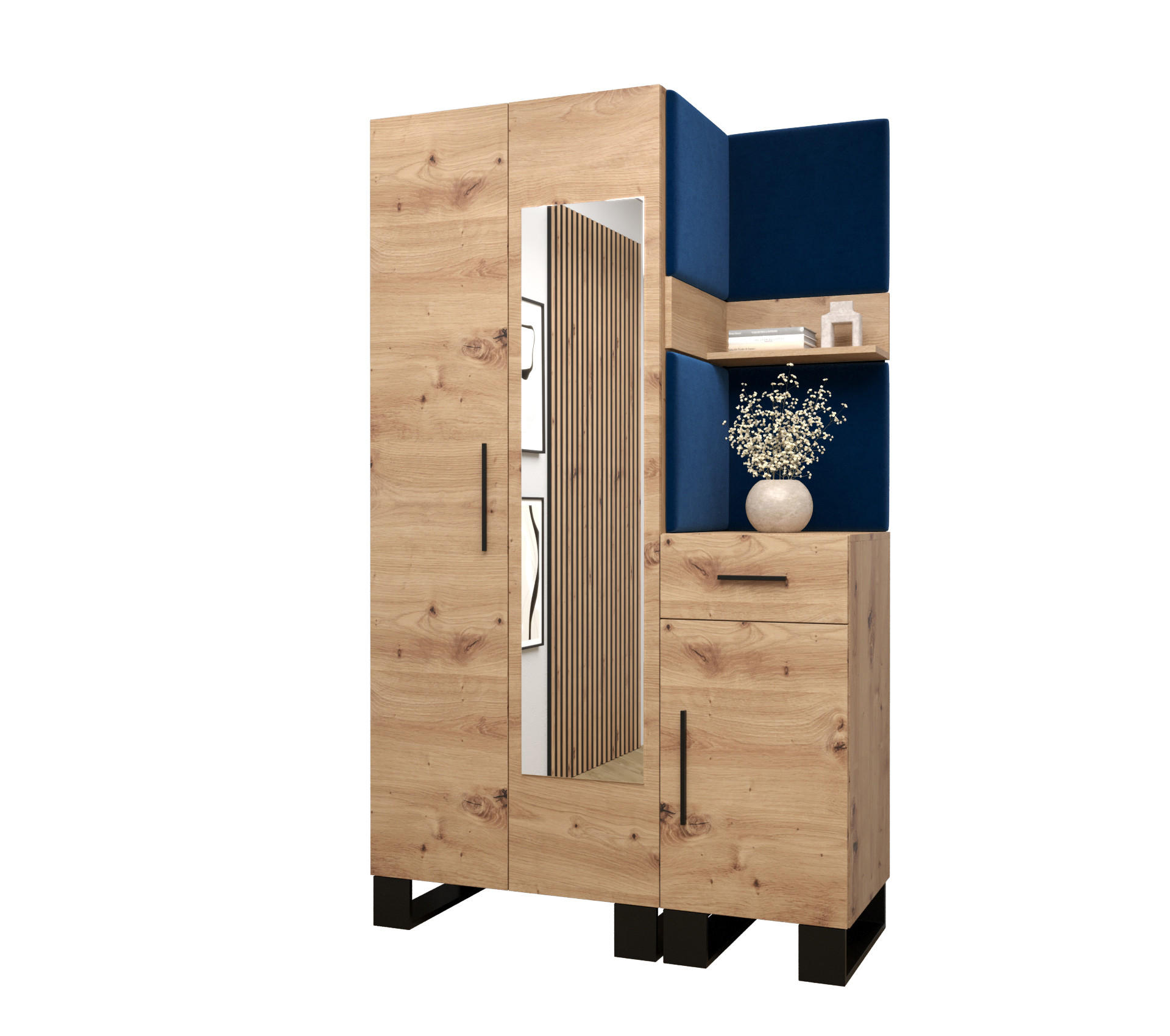 Abiks Möbel Garderoben-Set Eiche Artisan, Dunkelblau 116x196x45.6 cm