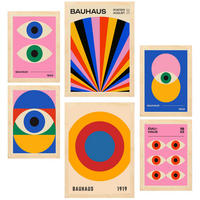 POSTER Set Mit 6 Geometrische Bauhaus Formen & Augen A3 & A4 Rahmen Aus Hellem Holz - Beige, Papier (29/3cm) - Nacnic
