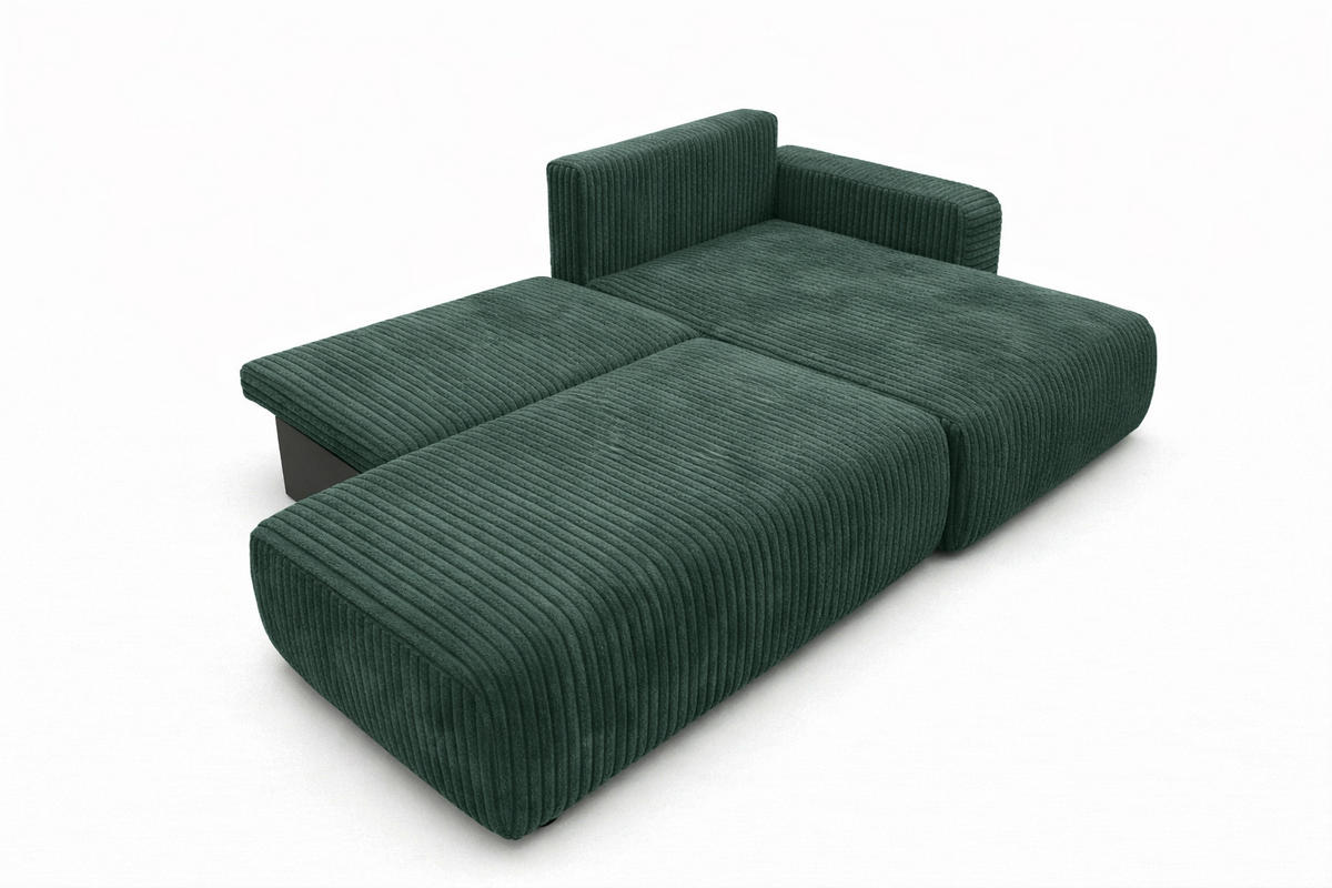 ECKSOFA Mit Schlaffunktion Und Bettkasten, Cordstoff Tilia, Grün, Rechts, OPEN XL - Grün, Holz (262/145cm) - Kaiser Möbel