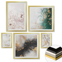 WANDBILDER 5er Set - 50x50 cm & 20x30 cm & 40x60 cm Goldrahmen - Abstrakte Muster weiß schwarz grün - Goldfarben, Kunststoff (40/60cm) - ArtPrintCave