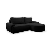 ECKSOFA Dream Cord in L-Form mit Schlaffunktion und Bettkasten, Farbe: Schwarz, Cordstoff, Ottomane Rechts - Schwarz, Textil (260/136cm) - VENASI MÖBEL