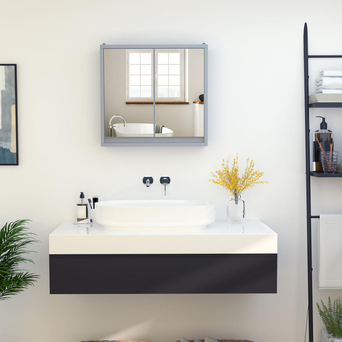 SPIEGELSCHRANK Badezimmer-Spiegelschrank mit 2 Türen, 48 x 14,5 x 45 cm ,Grau - Grau, Glas (48/45/14.5cm) - Vallsero