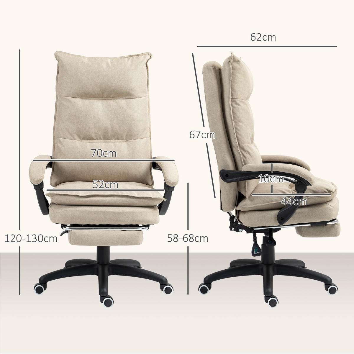 CHEFSESSEL DE-11706 mit Massagefunktion, 135° neigbar Beige - Beige, Textil (62/130/70cm) - ComfortXL