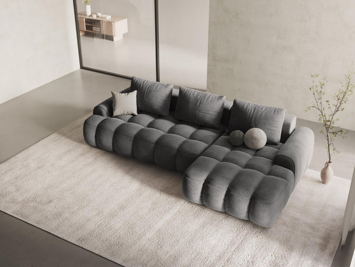AUSKLAPPBARES-ECKSOFA rechts mit Container Linz aus Samt grau 3 Sitzplätze - Grau, Textil (142/275cm) - Cosmopolitan Design