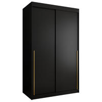SCHIEBETÜRENSCHRANK 120 cm Breite, Schwarz mit goldenem Griff - Goldfarben/Schwarz, Holzwerkstoff (120/200/62cm) - Home Collective