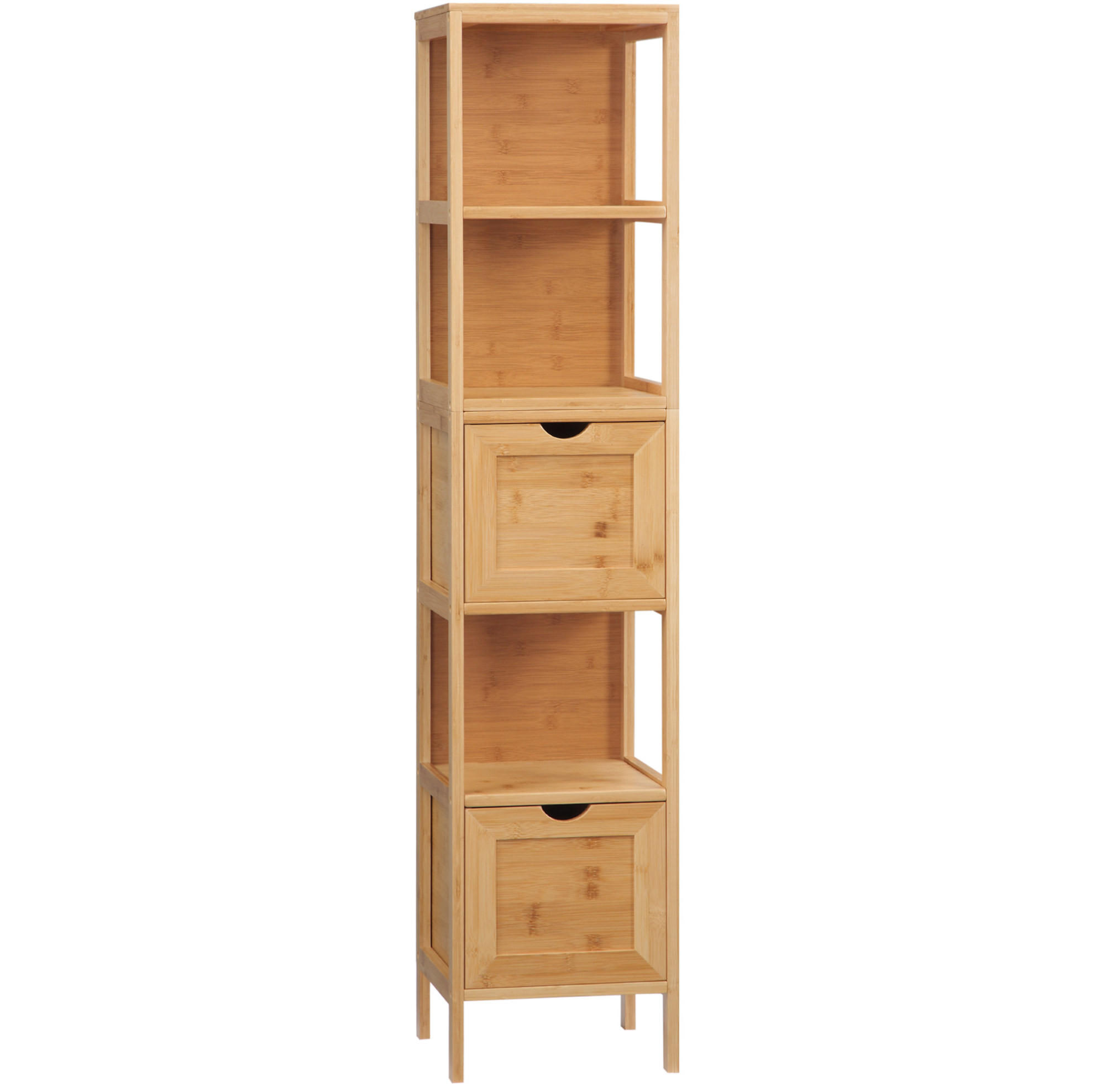 BADEZIMMERSCHRANK 30x30x140 cm Natur aus Bambus mit Kippsicherung & 2 Schubladen - Naturfarben, Naturmaterialien (30/140/30cm) - Modfu