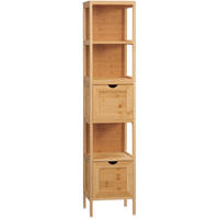 BADEZIMMERSCHRANK 30x30x140 cm Natur aus Bambus mit Kippsicherung & 2 Schubladen - Naturfarben, Naturmaterialien (30/140/30cm) - Modfu