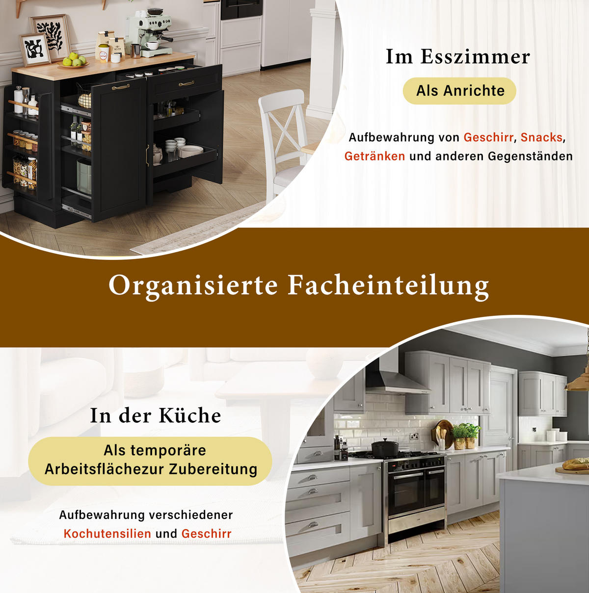 KÜCHENINSEL 115/40/87 cm aus MDF mit offenen Fächern und 2 Auszügen Schwarz - Schwarz, Holzwerkstoff (115/87/40cm) - Modenvie