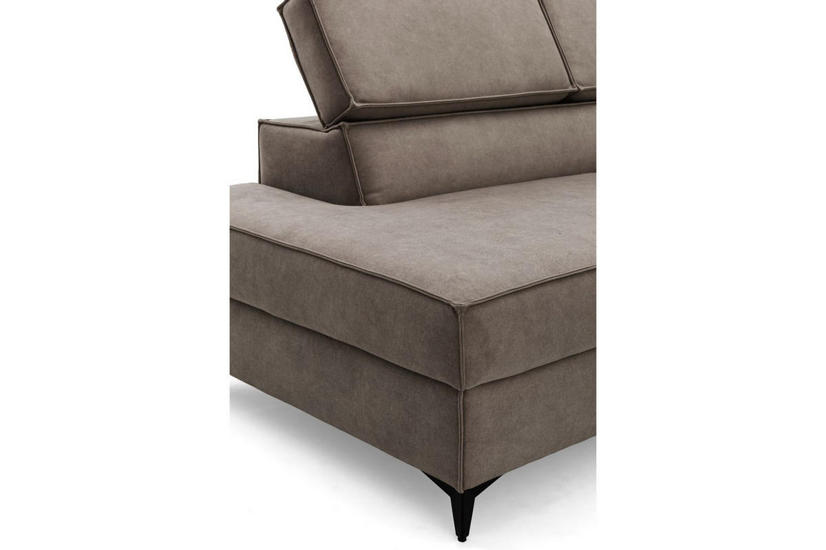 ECKSOFA PURE U Links mit Schlaffunktion 127x270 Velours Beige - Beige/Schwarz, Holz/Textil (340/204cm) - Muffo