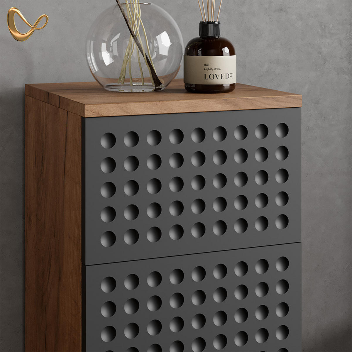 BADMÖBEL-SET Ronco Anthrazit gepunktet 4 Teile - Anthrazit/Eiche Wotan, Holzwerkstoff (80/58/41cm) - Livinity®