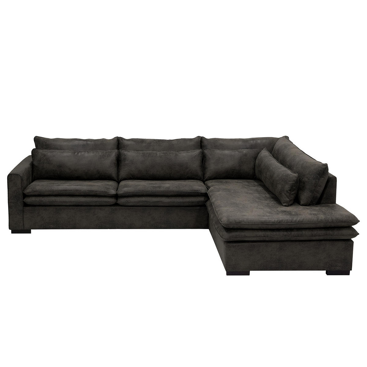 ECKSOFA mit Ottomane - Dunkelbraun/Anthrazit, Buchenholz/Textil (299/216cm) - home24