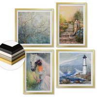 WANDBILDER 4er Set - 50x50 cm & 40x60 cm Goldrahmen - Leuchtturm, Landschaft, Mädchen, Pferd - Goldfarben, Kunststoff (50/50cm) - ArtPrintCave