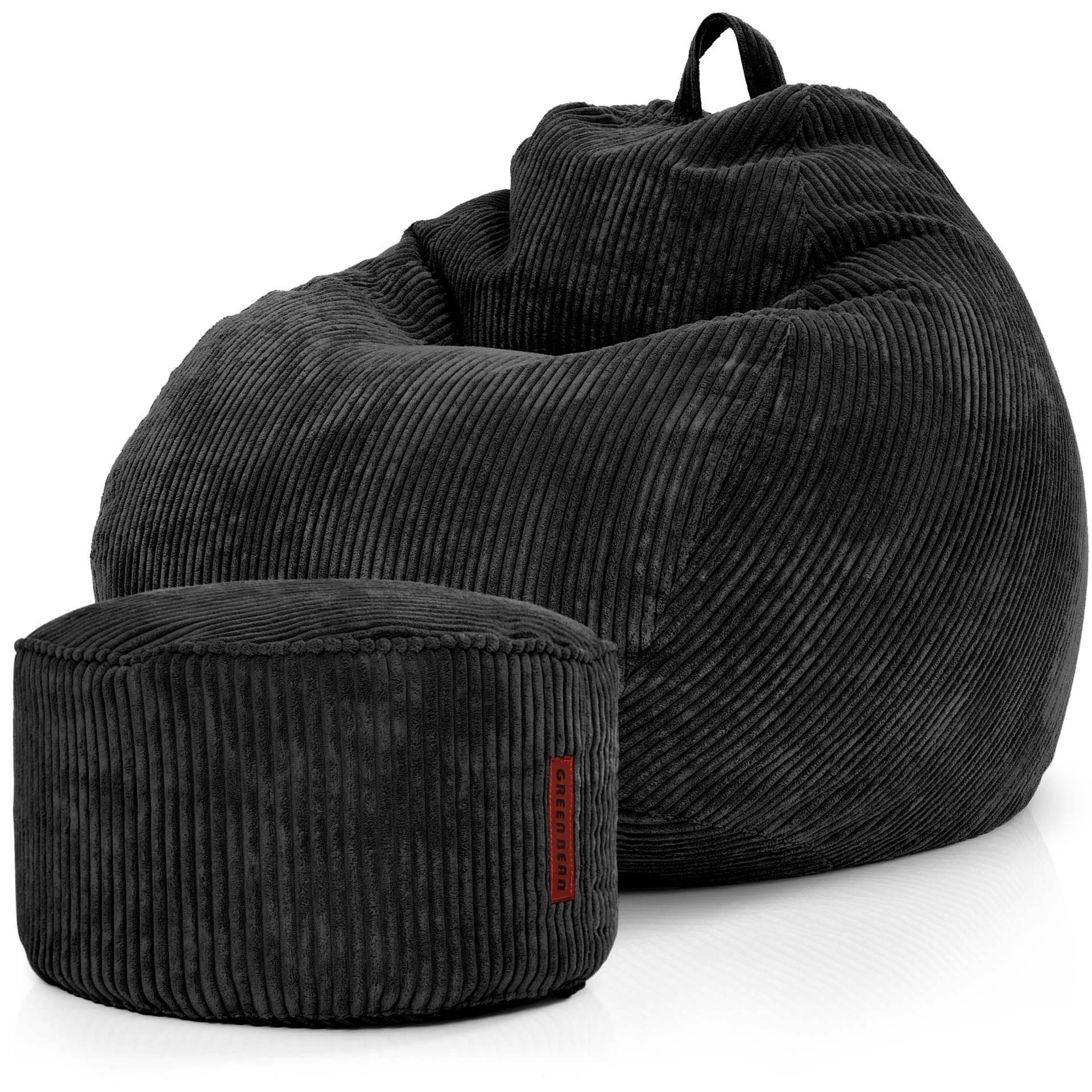 XXL-SITZSACK 2er Set + Pouf - Cordstoff - Schwarz, Textil (90/110/90cm) - Green Bean