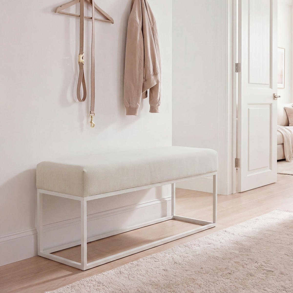POLSTERBANK STELLA 100 cm Metallgestell, Weiß / Beige - Beige/Weiß, Textil/Metall (100/44/30cm) - Idohome