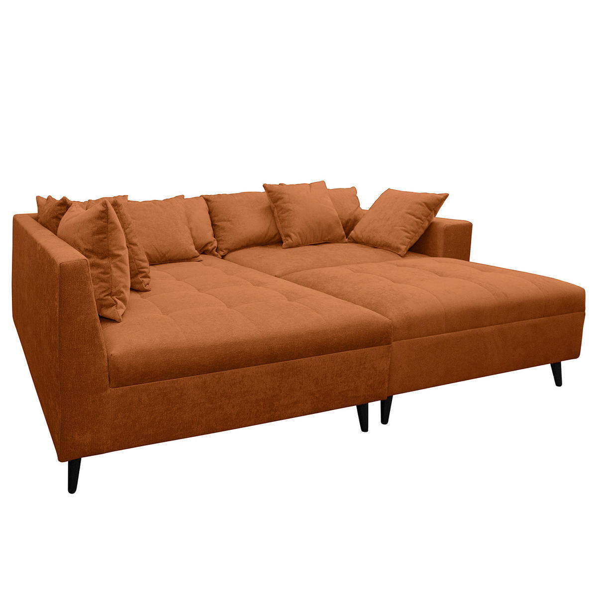 ECKSOFA mit Ottomane und Hocker - Rostfarben/Schwarz, Birkenholz/Textil (247/174cm) - home24