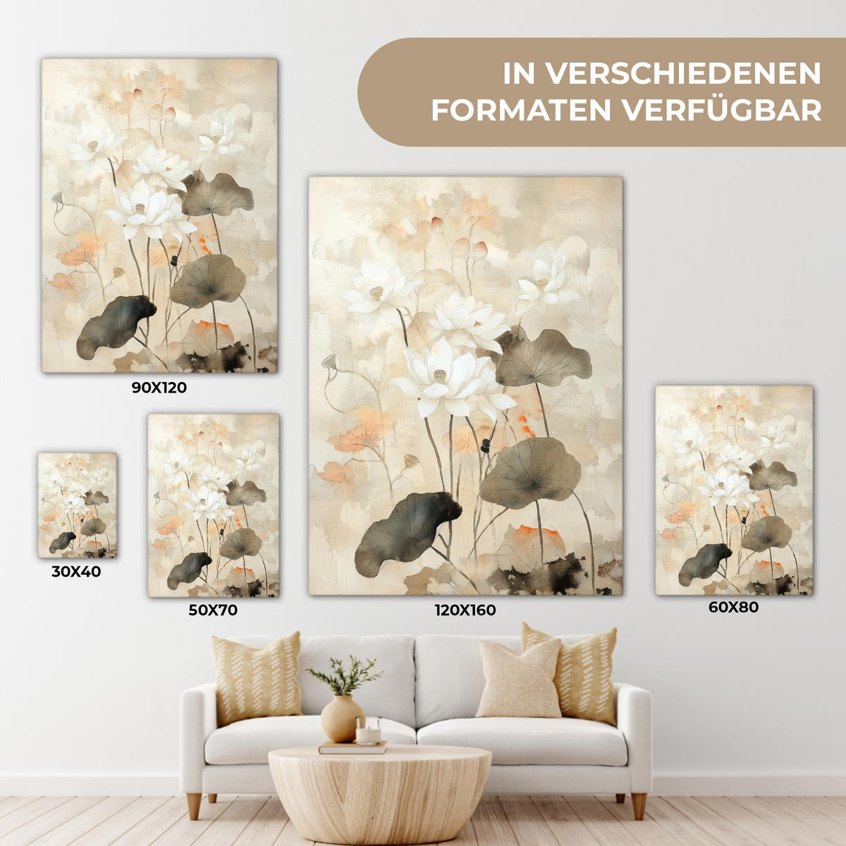 LEINWANDBILD Blumen - Japandi - Wabi sabi 60x80 cm - Sandfarben, Textil (60/80cm) - MuchoWow
