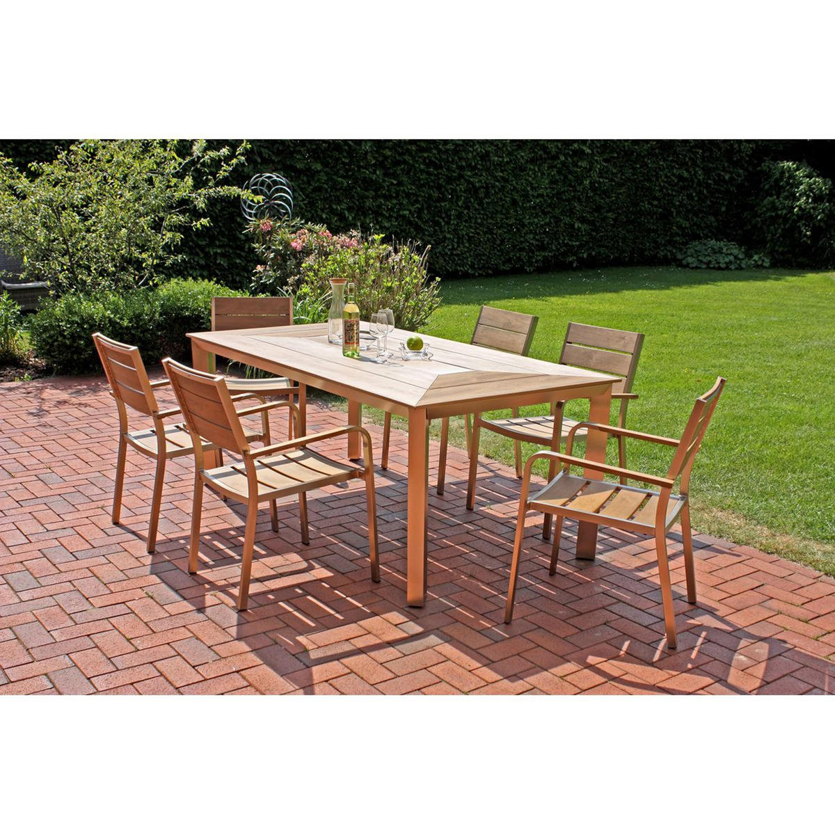 GARTEN-SITZGRUPPE Armin 7-teilig Stuhl Klassik offen Gartenmöbel-Set - Braun, Kunststoff - DELUKE