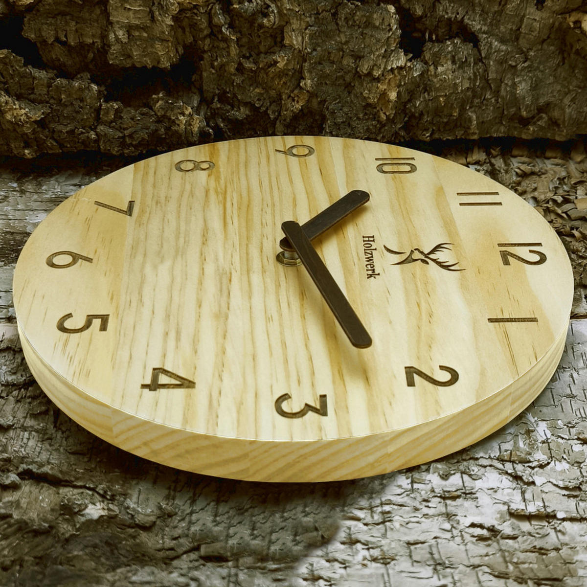 WANDUHR Holz Designer WEILBURG Loft Wand Uhr, beige - Beige/Braun, Holz (25/25/2.2cm) - Holzwerk