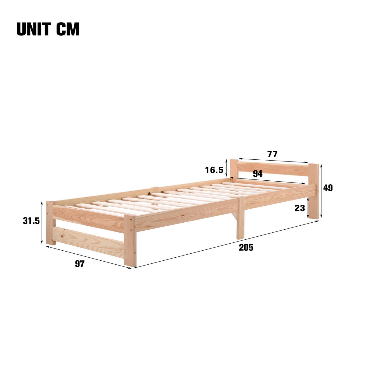 BETT 90/200 cm Natur aus Kiefer mit Kopfteil und Lattenrost - Naturfarben, Holz (90/200cm) - OKWISH