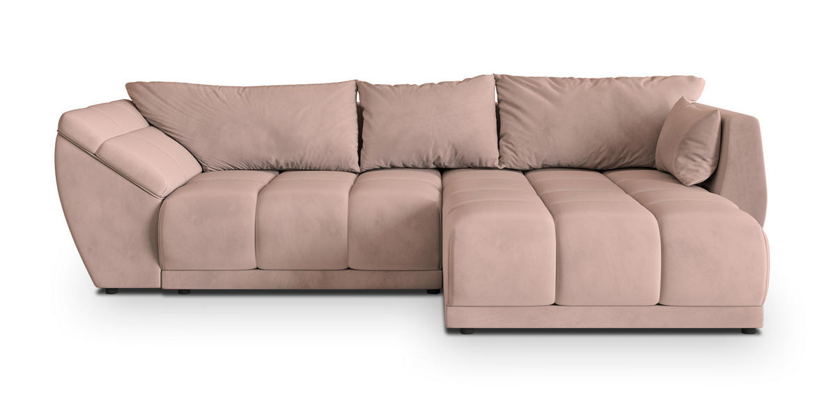 ECKSOFA ORENTI R-S Rosa Velours-Stoff mit Schlaffunktion - Rosa, Holz (287/182cm) - MASSENO