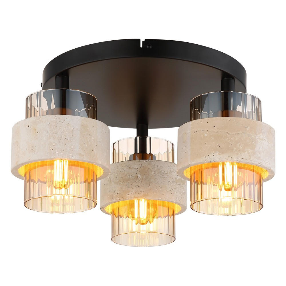 LED DECKENLEUCHTE DAREN, Metall, Schwarz, 3-flammig - Schwarz, Glas (37.5/37.5/20.5cm) - Globo Lighting