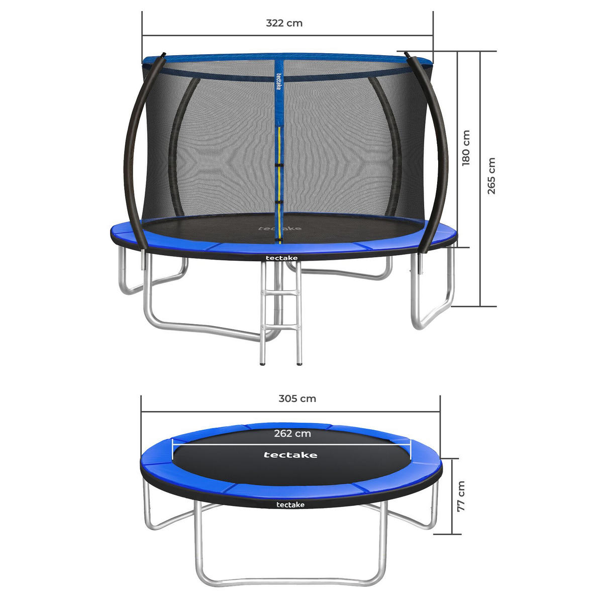 TRAMPOLIN Jumpy, inklusive Einstiegsleiter, schwarz/blau - Blau/Schwarz, Metall (322/265/322cm) - tectake