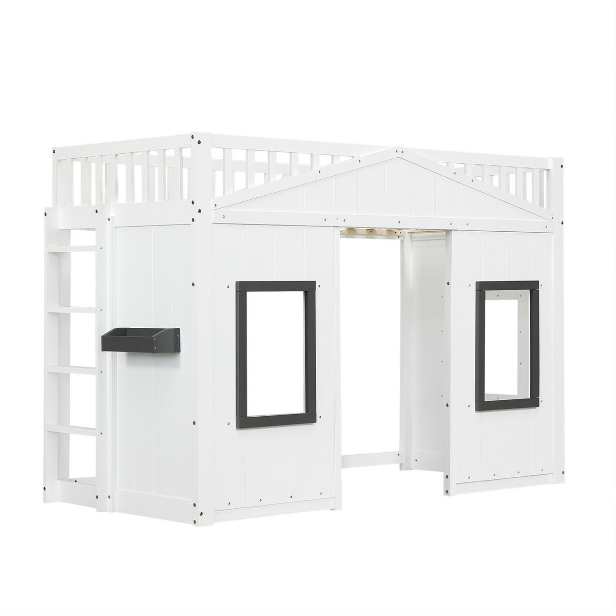 HOCHBETT 90/200 cm mit Treppe und Fallschutz in Weiß/Grau - Weiß, Holzwerkstoff (90/200cm) - BEAOK