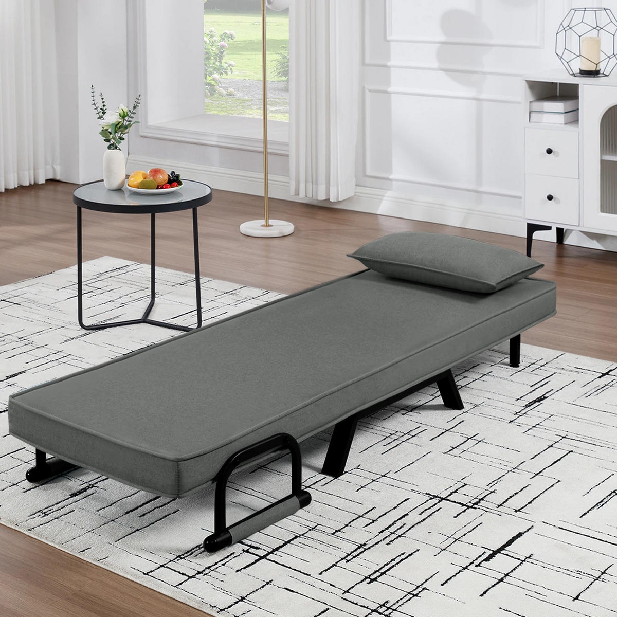 SCHLAFSOFA 3-in-1 Leinen Schwarz, 1 Stück, mit Kissen - Weiß, Holzwerkstoff (60/44/30cm) - Kaket