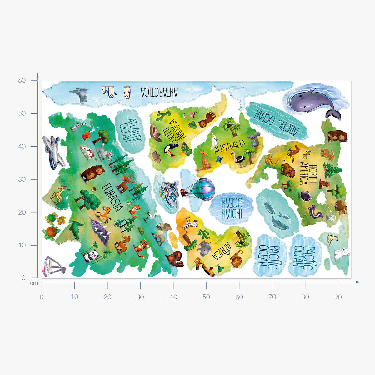 WANDAUFKLEBER 60x94cm - Bunte Weltkarte - Multicolor, Kunststoff (60/94/0.1cm) - Wallfluent