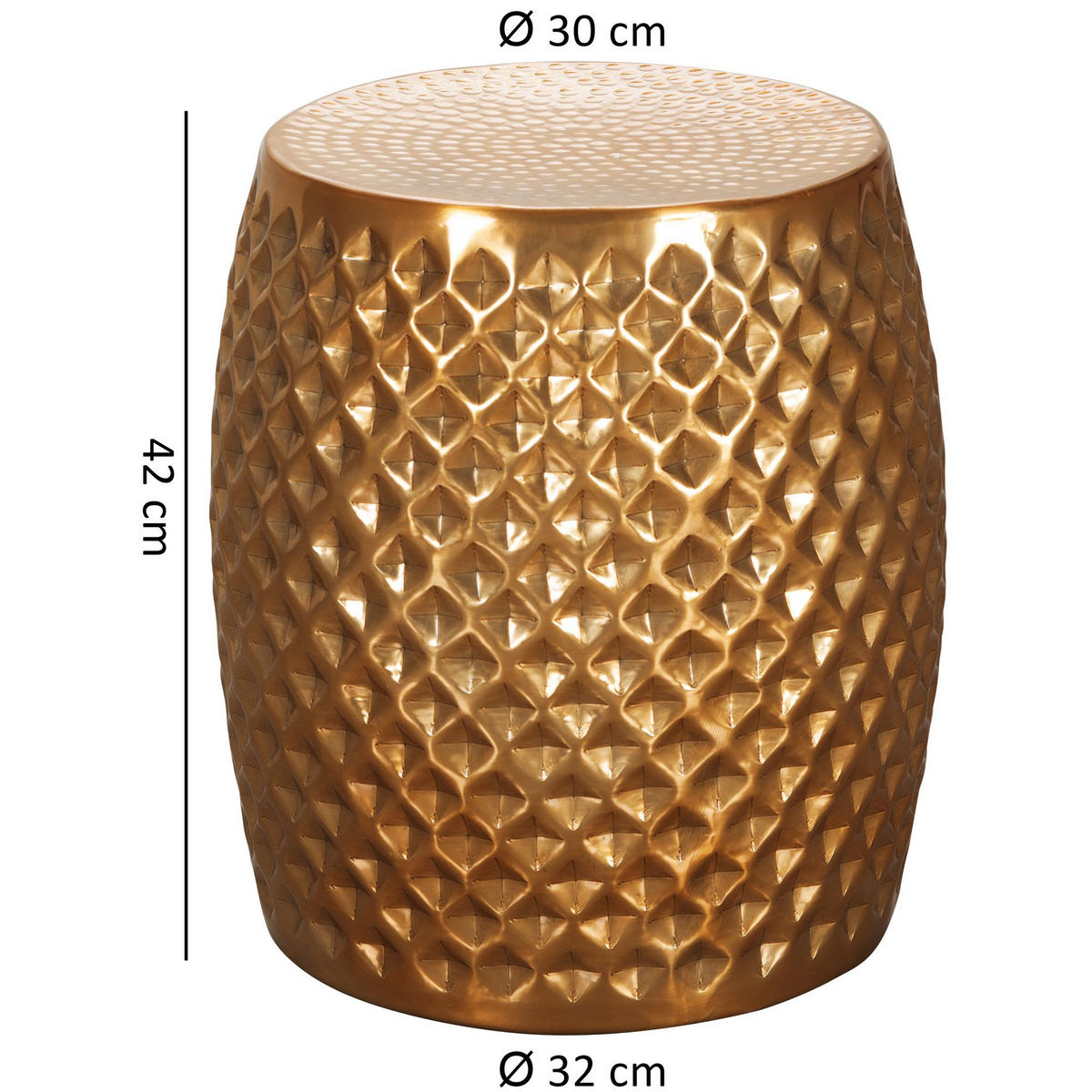 BEISTELLTISCH Aluminium Hammerschlag Rund Kratzfrei ENNS, Gold 32x32x42 cm - Goldfarben, Metall (32/32/42cm) - KADIMA DESIGN