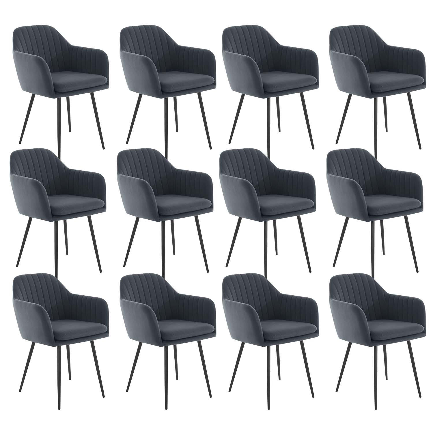 SESSELSTUHL-SET, 12 Stück - Lia - Samtvelour Grau - Schwarz/Grau, Textil/Metall (56/80/62cm) - Möbel Stellbrink