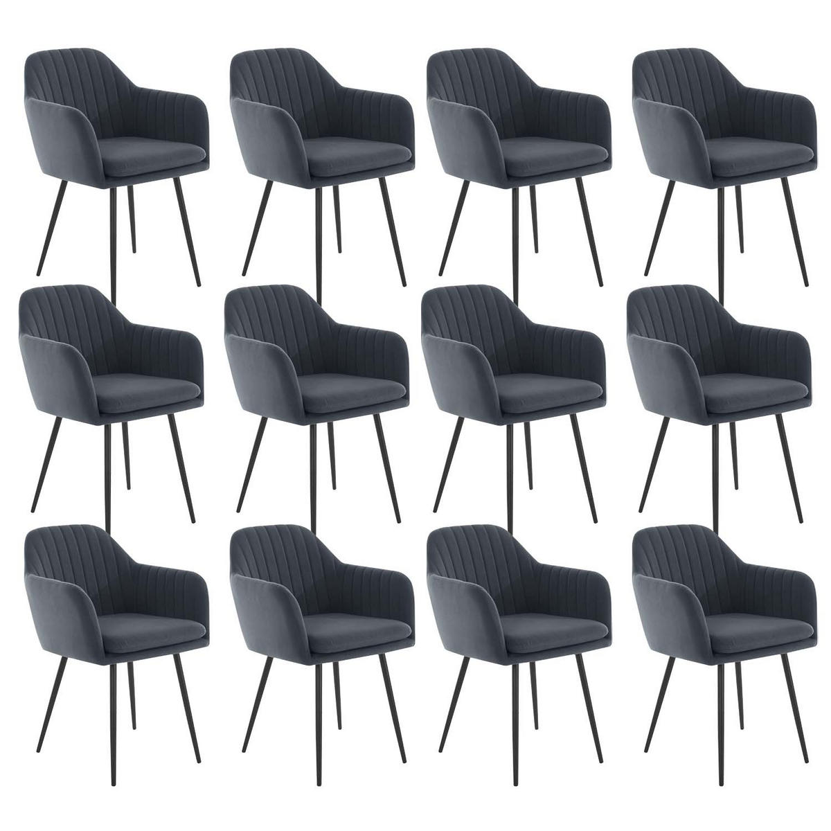 SESSELSTUHL-SET, 12 Stück - Lia - Samtvelour Grau - Schwarz/Grau, Textil/Metall (56/80/62cm) - Möbel Stellbrink