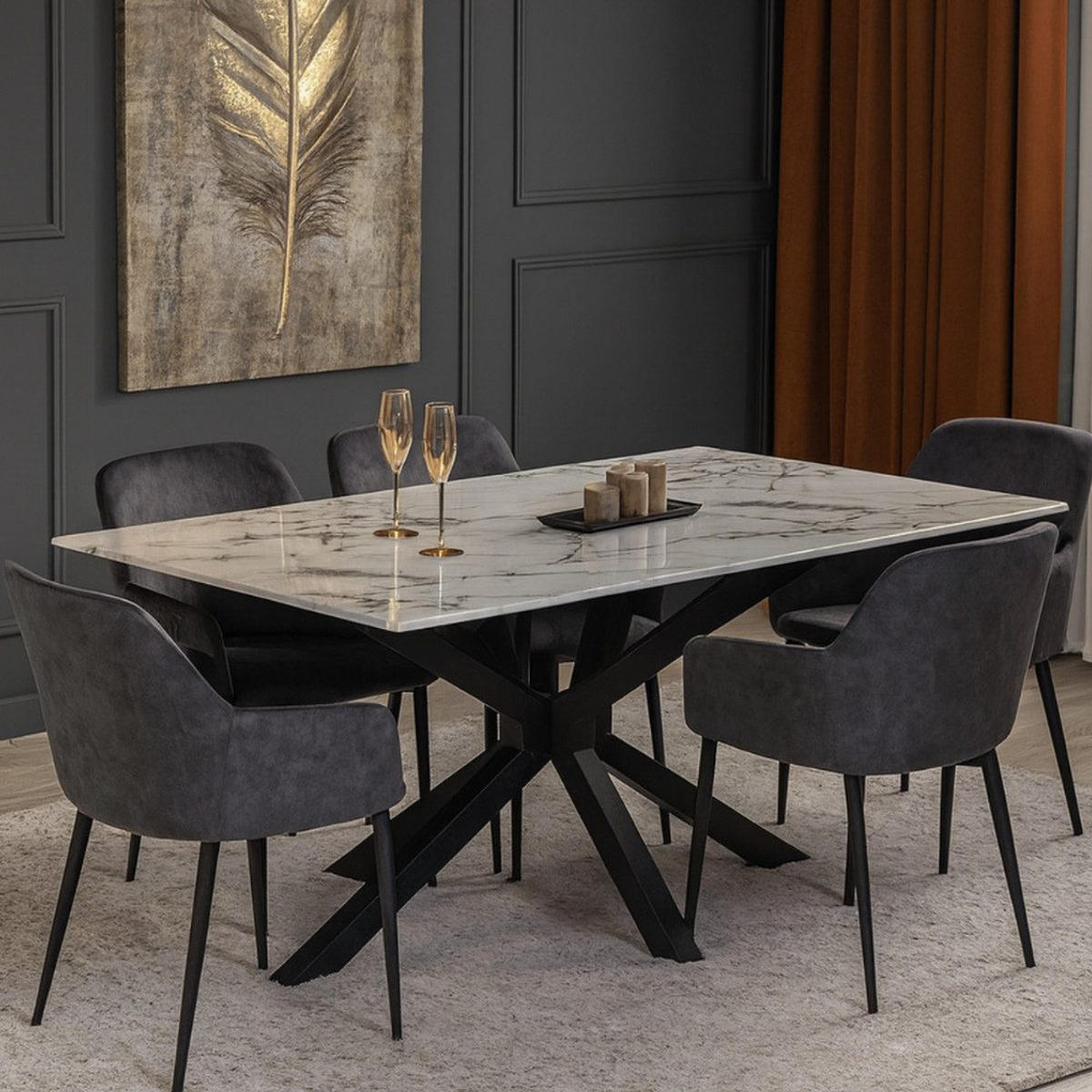ESSTISCH Terni 180 mit edlen Edelstahlbeinen - Schwarz, Glas (180/100/76cm) - alesvelt