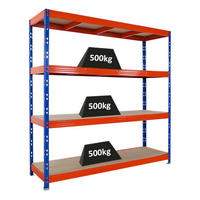 SCHWERLASTREGAL Rhino 200x200x60 cm 4 Spanplatten-Ebenen 8mm Fachlast 500 kg Blau/Orange - Blau/Orange, Metall (200/200/60cm) - PROREGAL