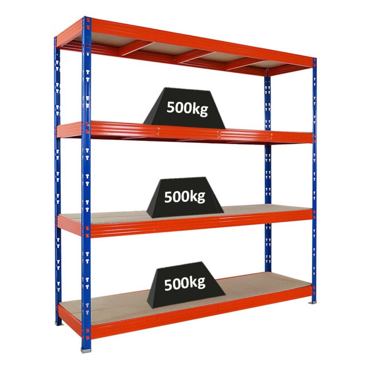 SCHWERLASTREGAL Rhino 200x200x60 cm 4 Spanplatten-Ebenen 8mm Fachlast 500 kg Blau/Orange - Blau/Orange, Metall (200/200/60cm) - PROREGAL