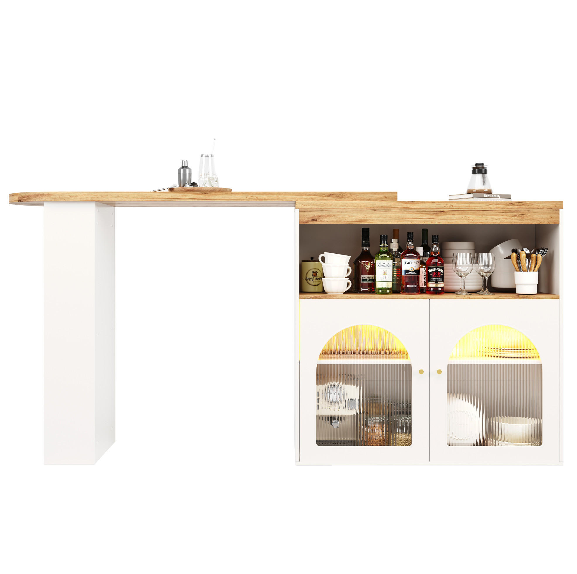 BARSKA miza 138-193/39/105 cm z LED osvetlitvijo, 360° vrtenjem in 3-nivojskim shranjevanjem, Bela - bela, leseni material (39/105/138cm) - Redom
