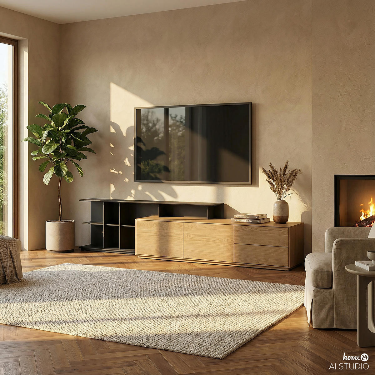TV-LOWBOARD - Eiche / Dunkelgrau - Eichefarben/Dunkelgrau, Holzwerkstoff (180/60/47cm) - home24