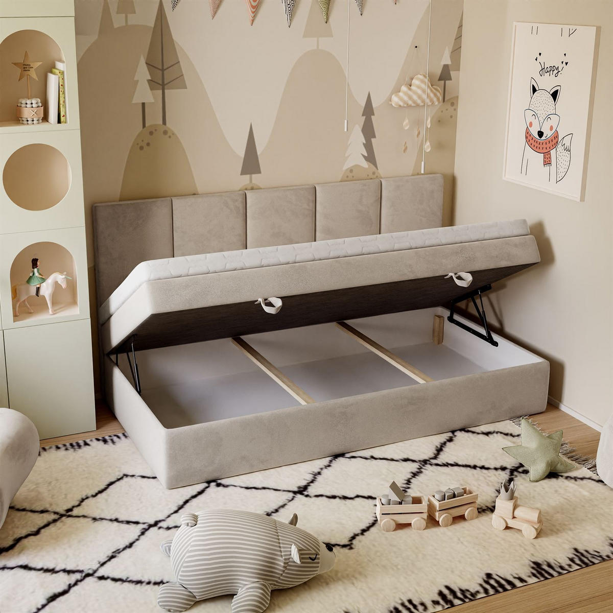 BOXBETT ELZA MINI mit Topper 90x200 cm Royal Velvet 180 - Beige, Textil - Lookway