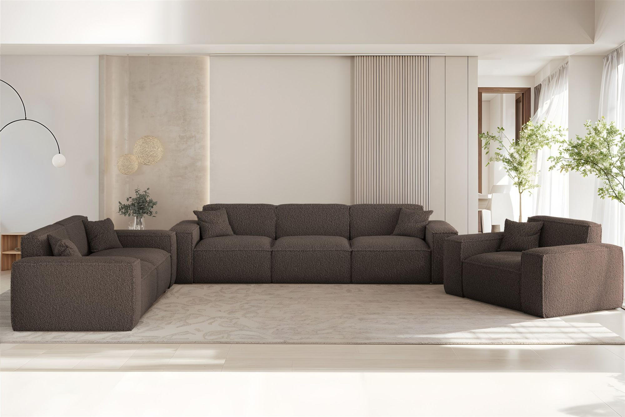 SOFASET Celes Premium 3-2-1 In Sven - Braun, Holzwerkstoff/Textil (218/73/90cm) - Fun Möbel