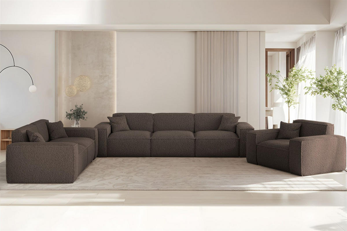 SOFASET Celes Premium 3-2-1 In Sven - Braun, Holzwerkstoff/Textil (218/73/90cm) - Fun Möbel