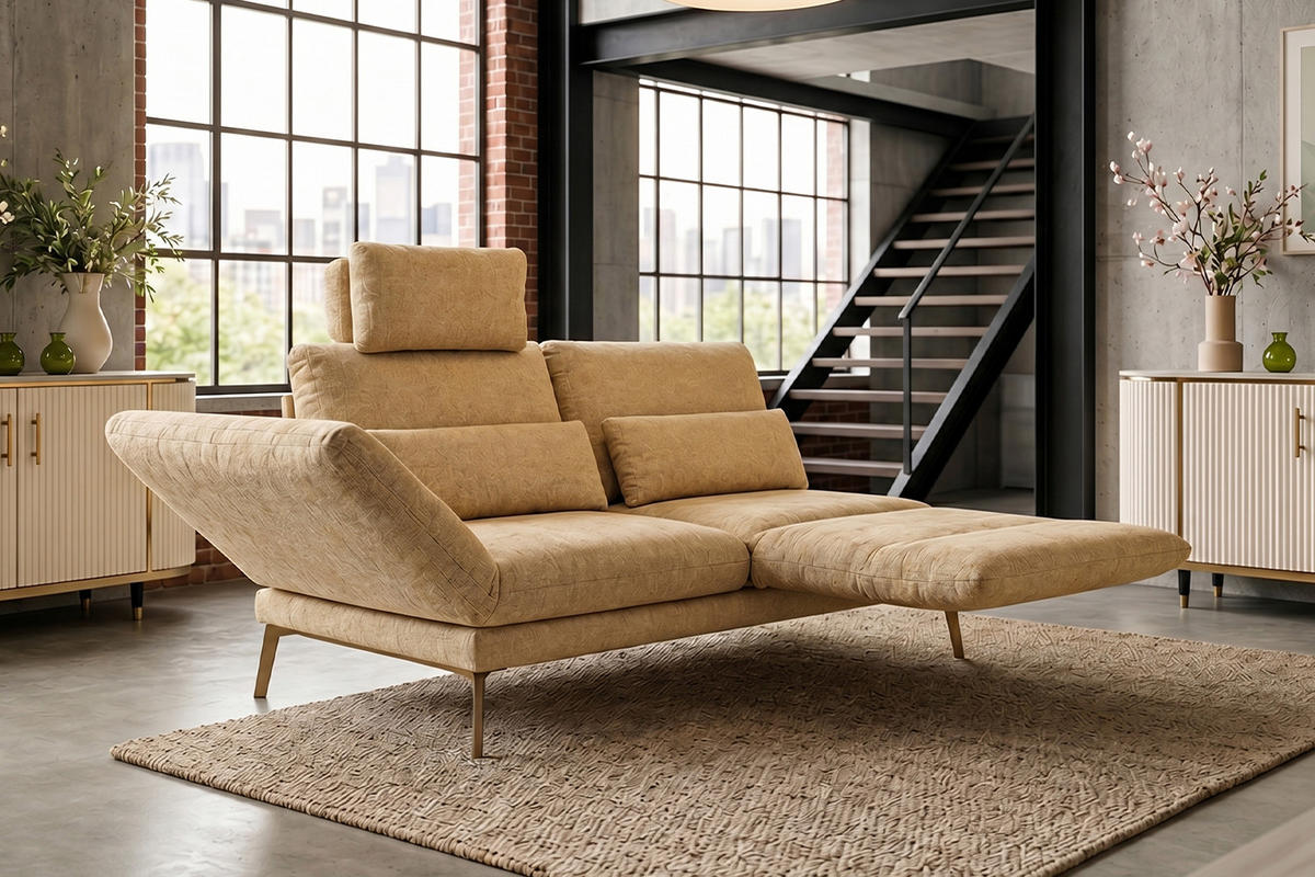 SOFA HOLLY Gelb Flachgewebe - Gelb/Braun, Textil/Metall (176/90/92cm) - KAWOLA