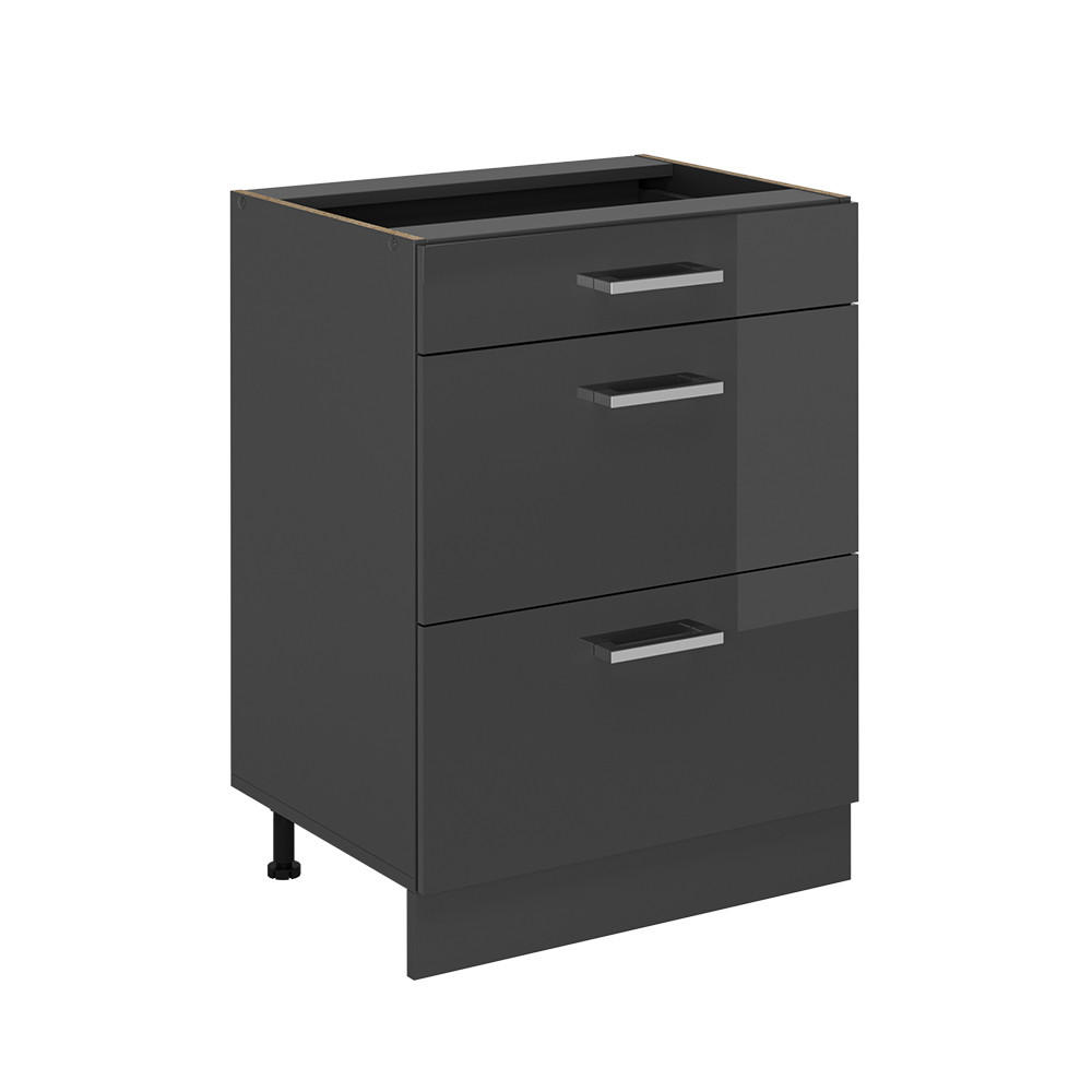 KÖKSUNDERSKÅP R-Line Antracit högblank 60 cm med lådor, utan bänkskiva Svart högglans, Antracit 81.6/60/46 cm