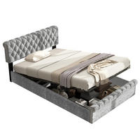 POLSTERBETT 140x200 Samt Hydraulisch Grau Kopfteil - Grau, Holz - FLIEKS