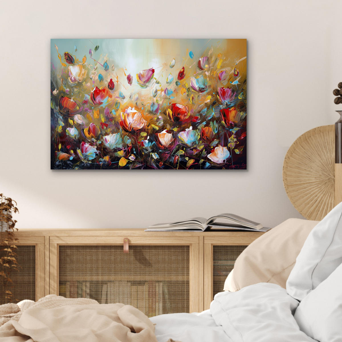 METALLBILD Blumen - Kunst - Natur - Ölgemälde 60x40 cm - Multicolor, Metall (60/40cm) - MuchoWow