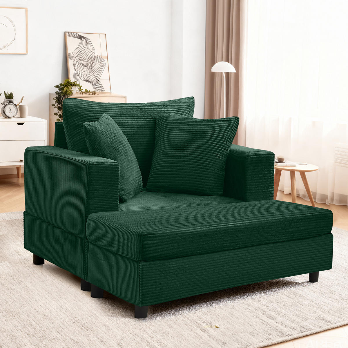 SOFA Cord Smaragdgrün mit Stauraum und mit Kissen - Smaragdgrün, Holzwerkstoff/Kunststoff (137.5/89/81cm) - WISHDOR