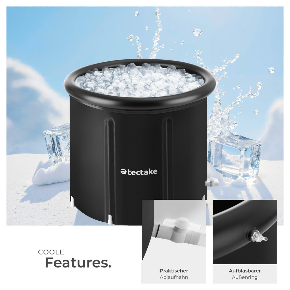 EISBADETONNE Helsinki,inkl. Tragetasche, Pumpe und Wasserkissen,schwarz - Schwarz, Kunststoff (75/75/75cm) - tectake